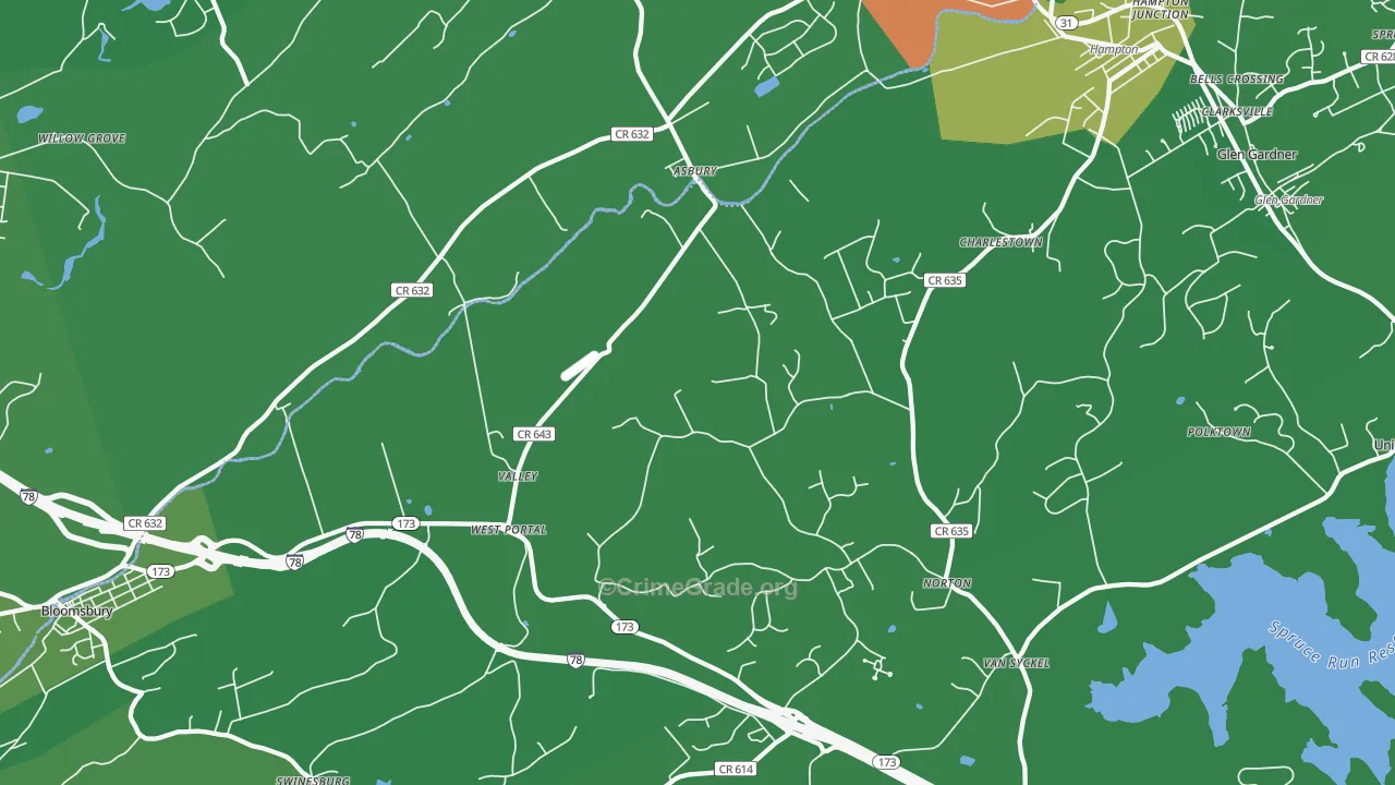 Asbury, NJ Map of Drug-Related Crime Rates