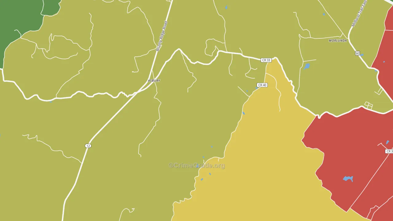 Asbury, WV Map of Drug-Related Crime Rates