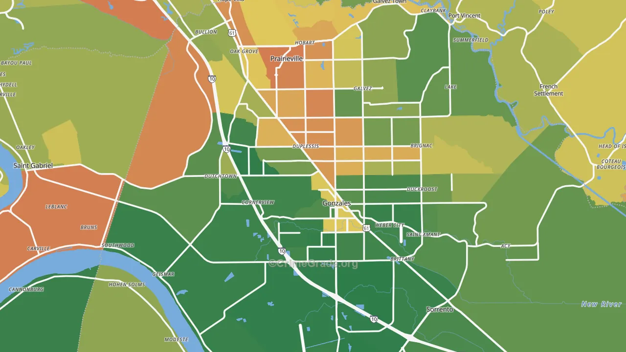 Ascension Parish, LA Map of Drug-Related Crime Rates