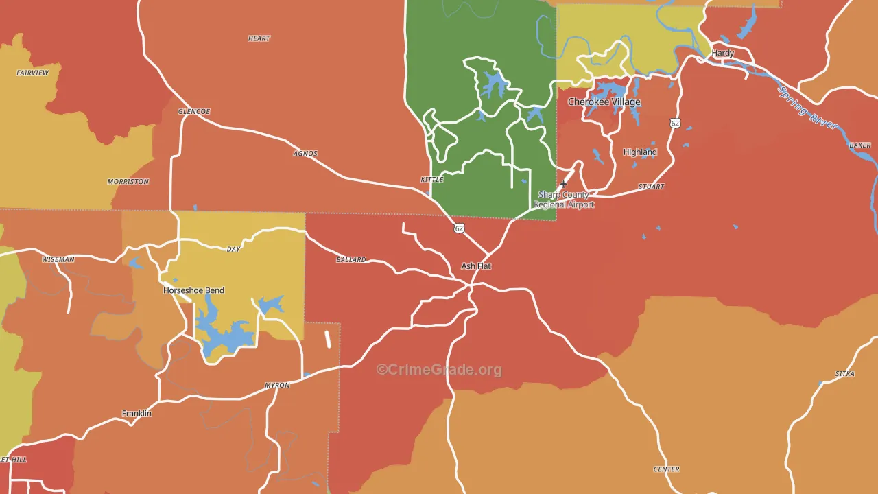 Ash Flat, AR Map of Drug-Related Crime Rates