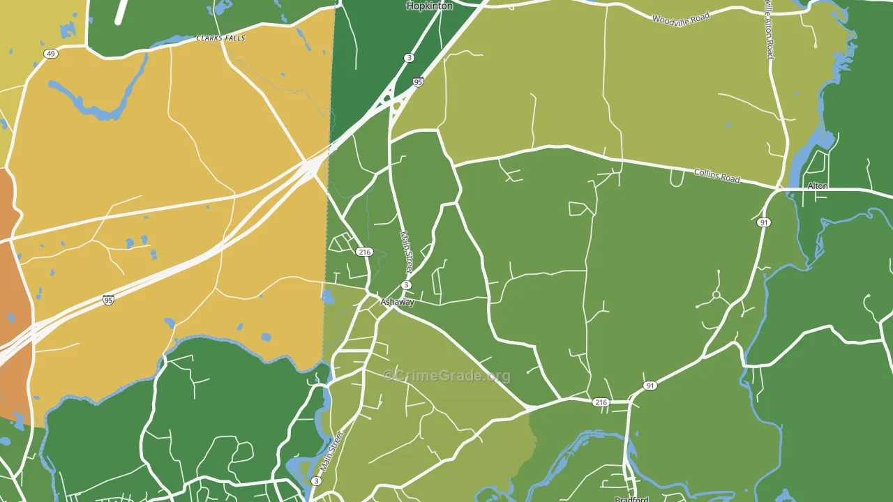 Ashaway, RI Map of Drug-Related Crime Rates
