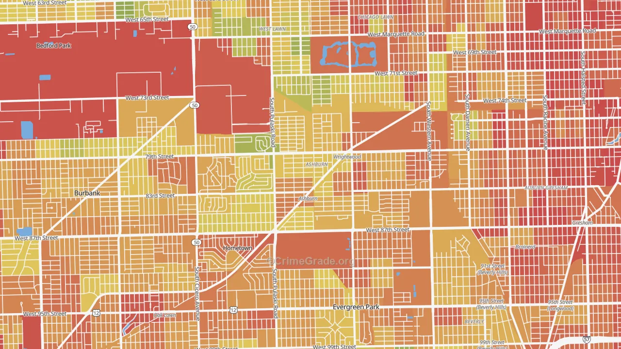 Ashburn, Chicago, IL Map of Drug-Related Crime Rates