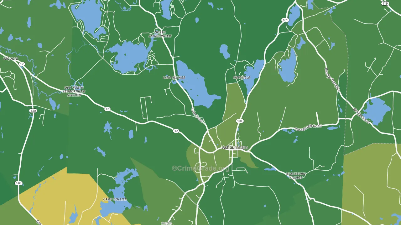 Ashburnham, MA Map of Drug-Related Crime Rates