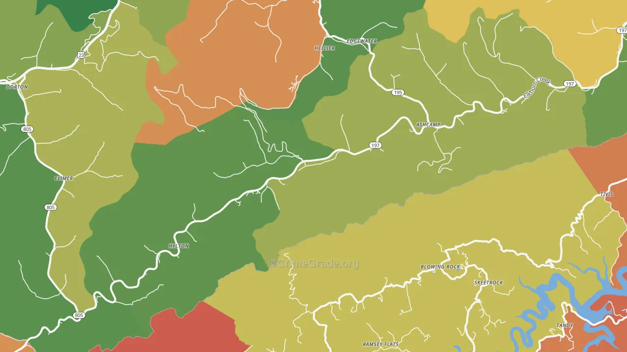 Ashcamp, KY Map of Drug-Related Crime Rates