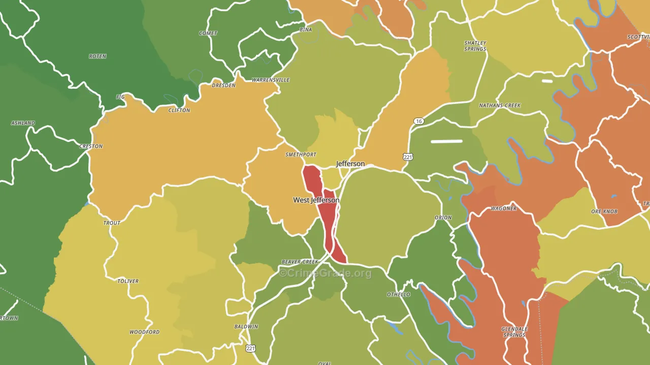 Ashe County, NC Map of Drug-Related Crime Rates