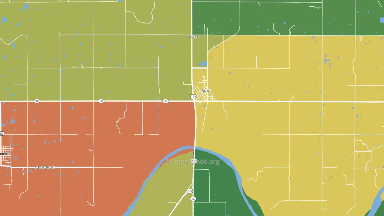 Asher, OK Map of Drug-Related Crime Rates