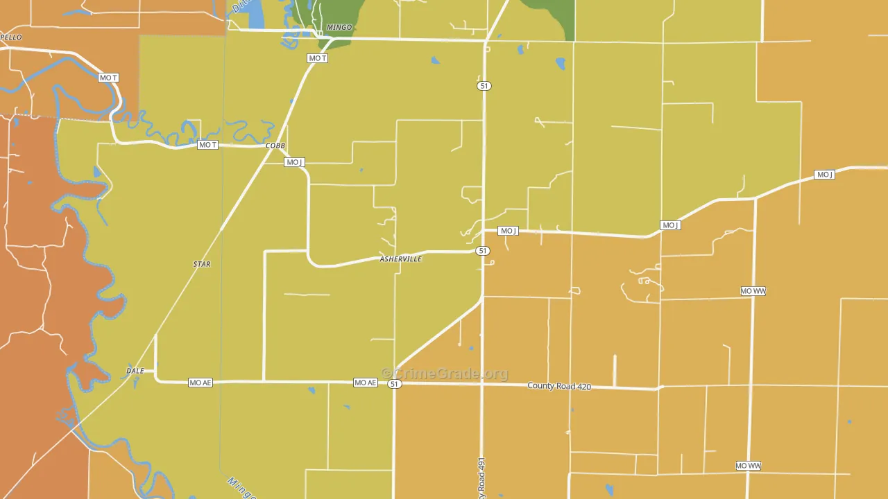 Asherville, MO Map of Drug-Related Crime Rates