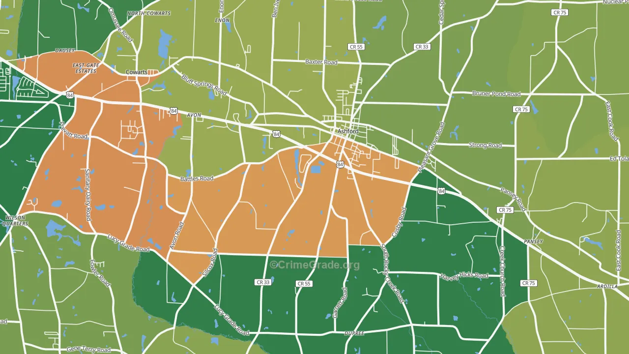 Ashford, AL Map of Drug-Related Crime Rates