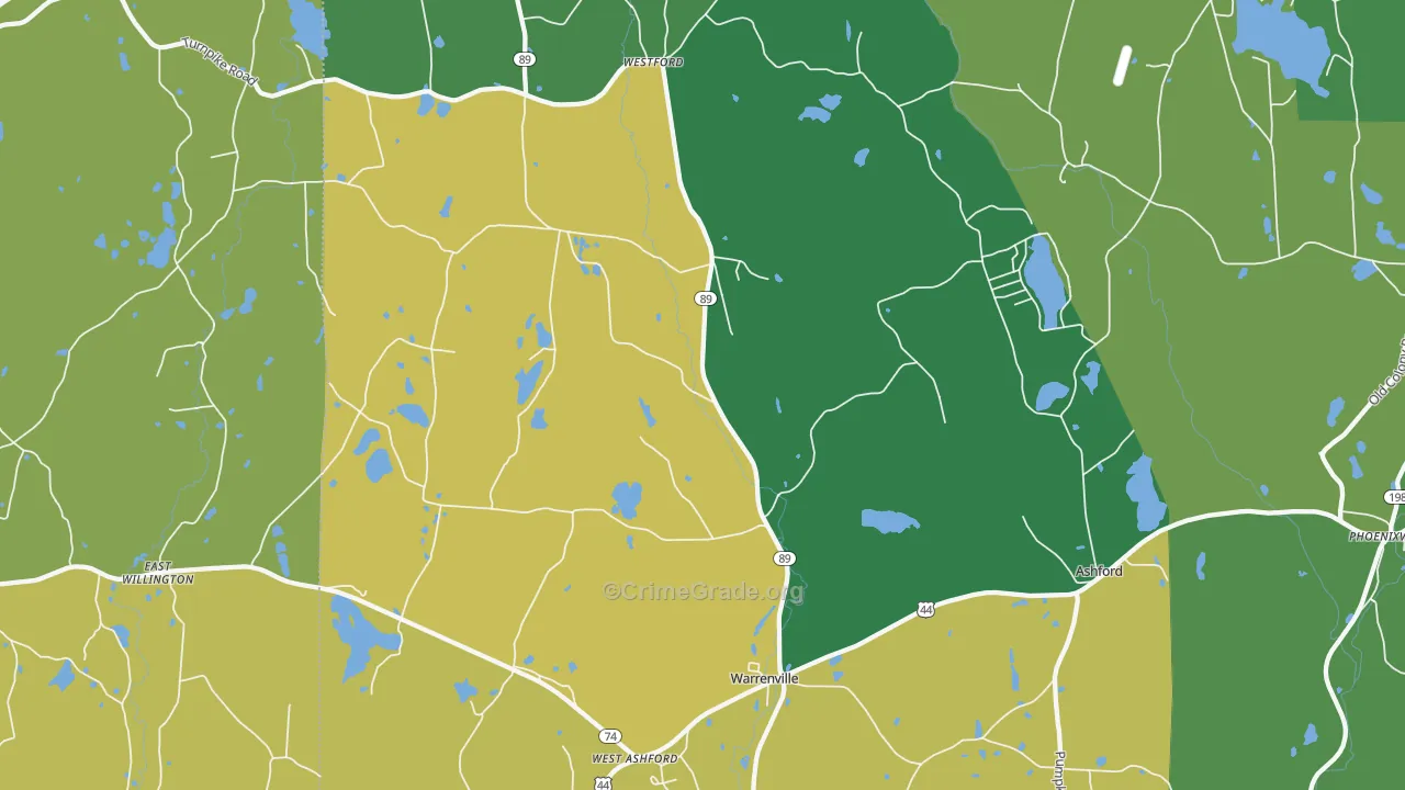 Ashford, CT Map of Drug-Related Crime Rates