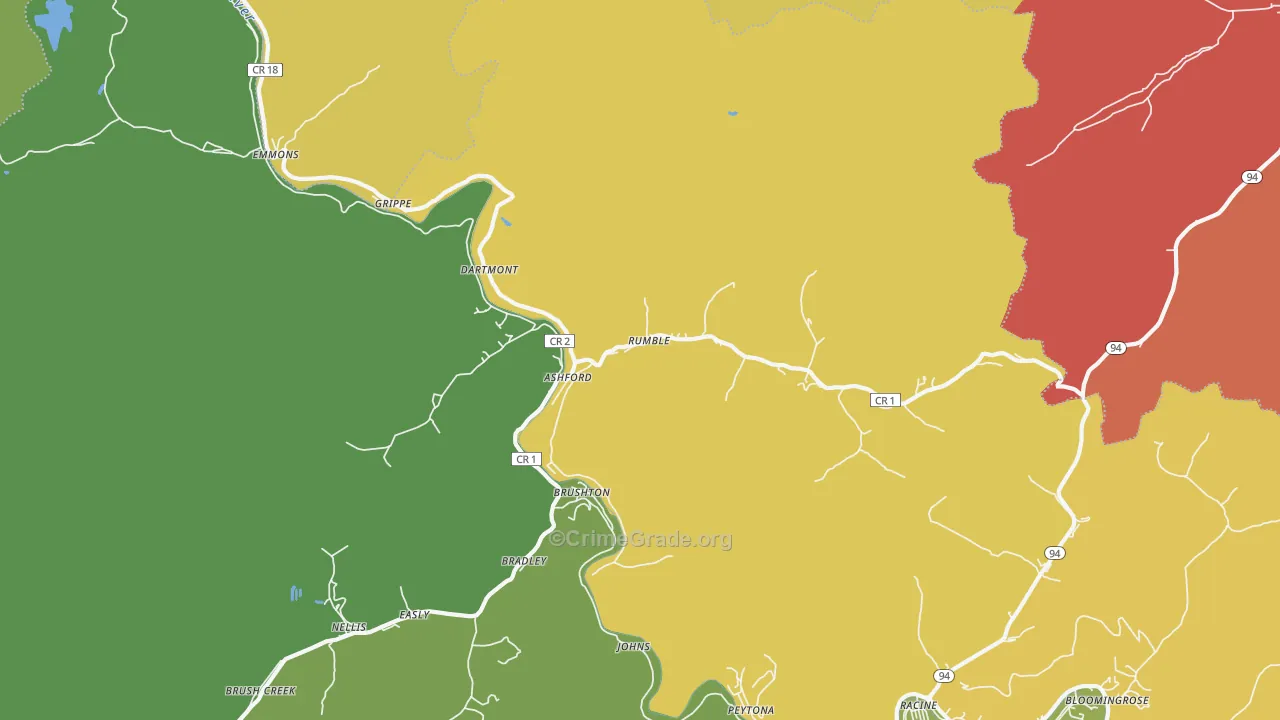 Ashford, WV Map of Drug-Related Crime Rates