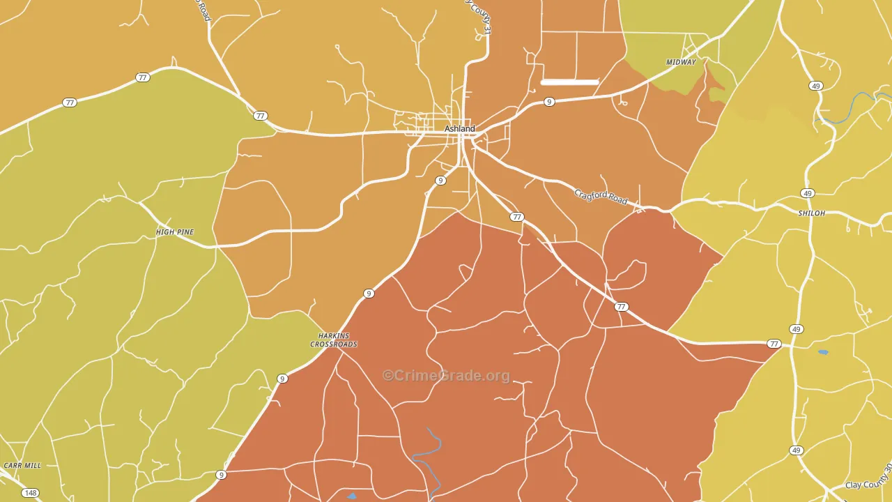 Ashland, AL Map of Drug-Related Crime Rates