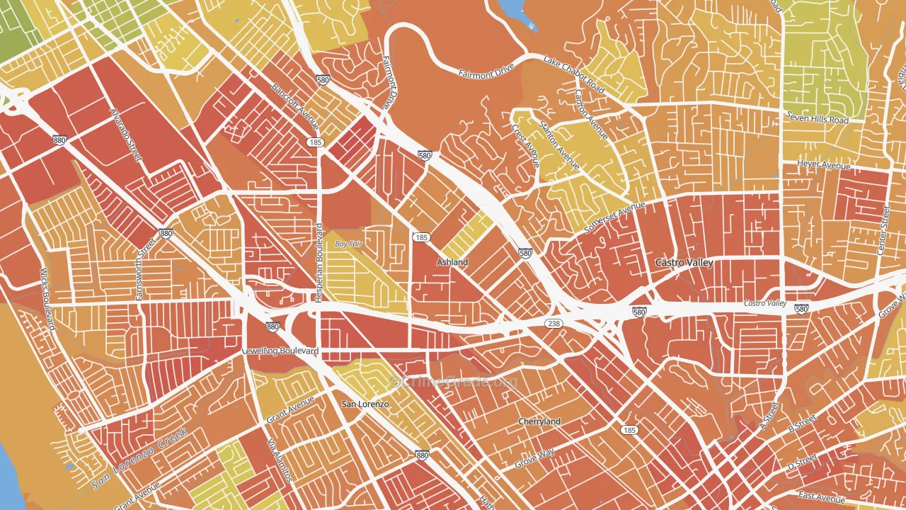 Ashland, CA Map of Drug-Related Crime Rates