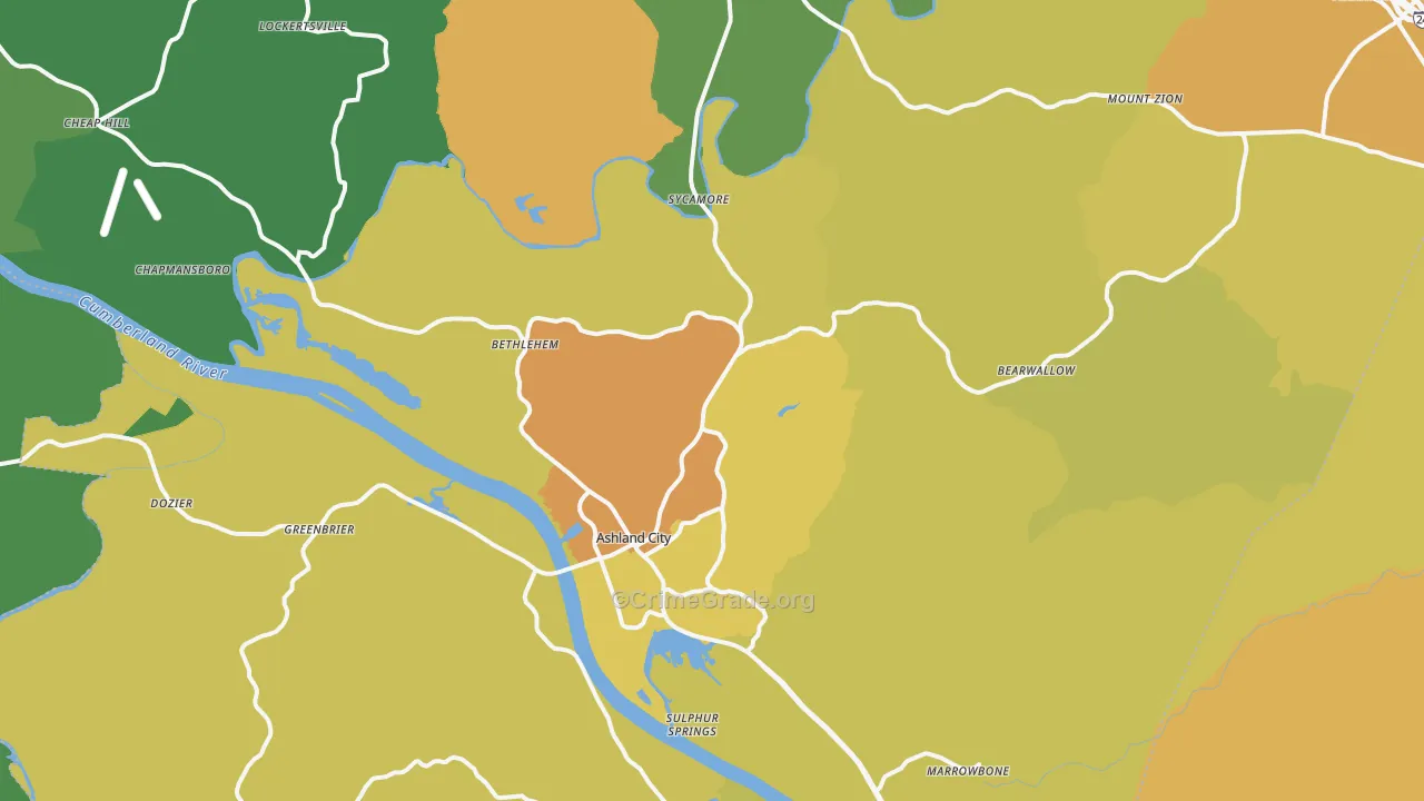 Ashland City, TN Map of Drug-Related Crime Rates