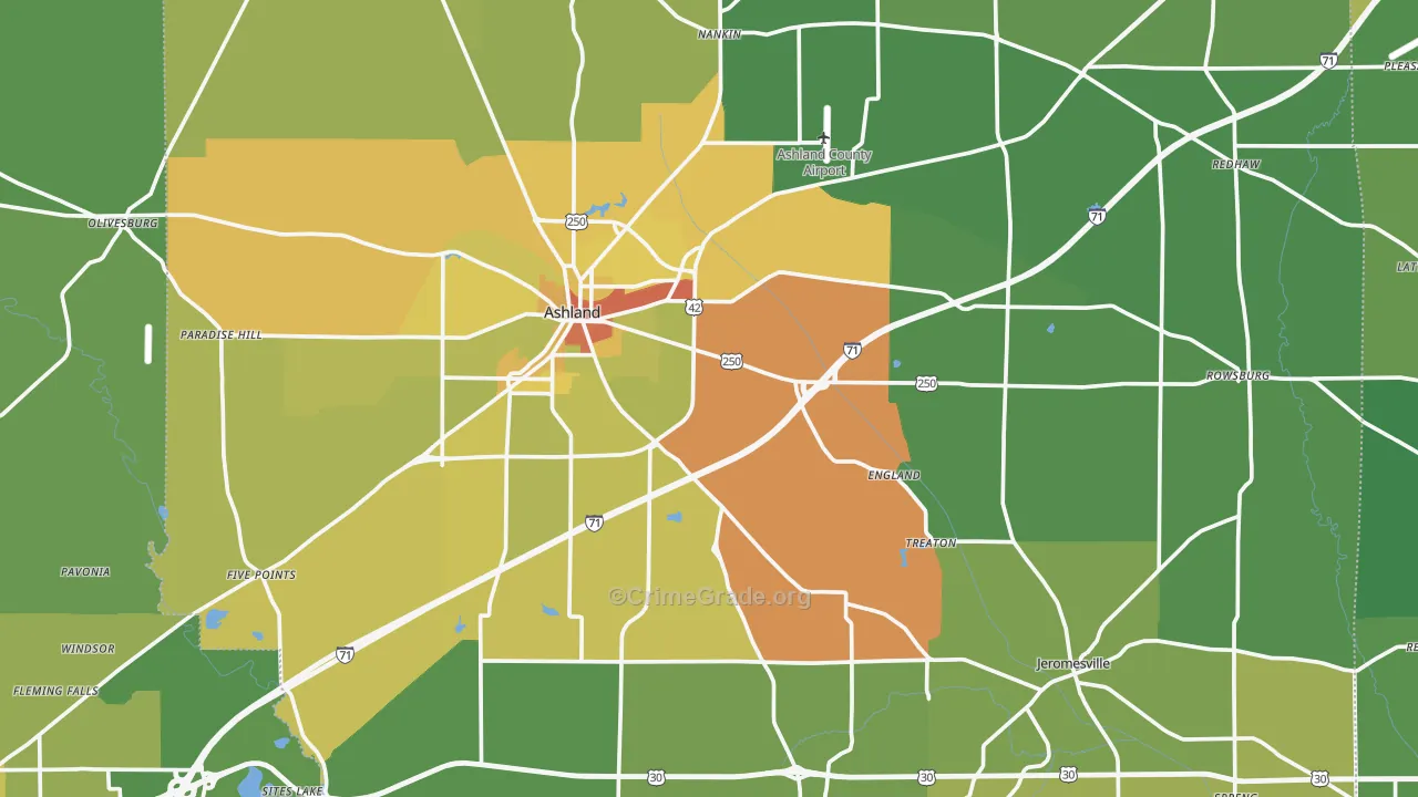 Ashland County, OH Map of Drug-Related Crime Rates