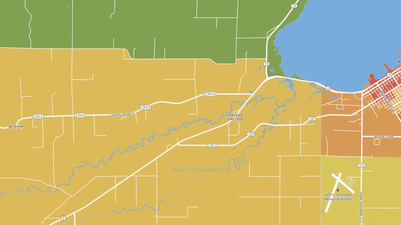 Ashland Junction, WI Map of Drug-Related Crime Rates