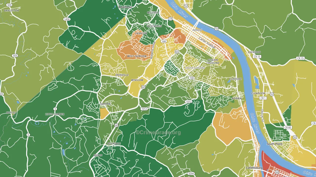 Ashland, KY Map of Drug-Related Crime Rates