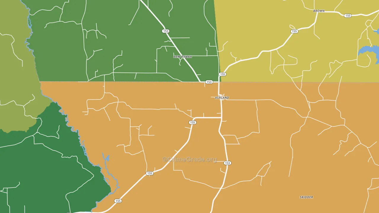 Ashland, LA Map of Drug-Related Crime Rates