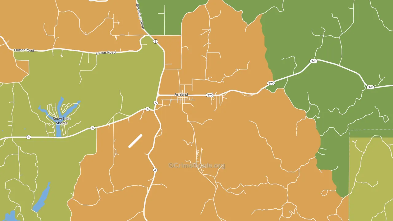 Ashland, MS Map of Drug-Related Crime Rates