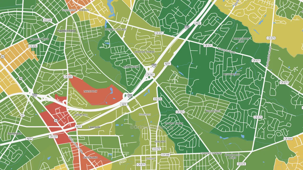 Ashland, NJ Map of Drug-Related Crime Rates