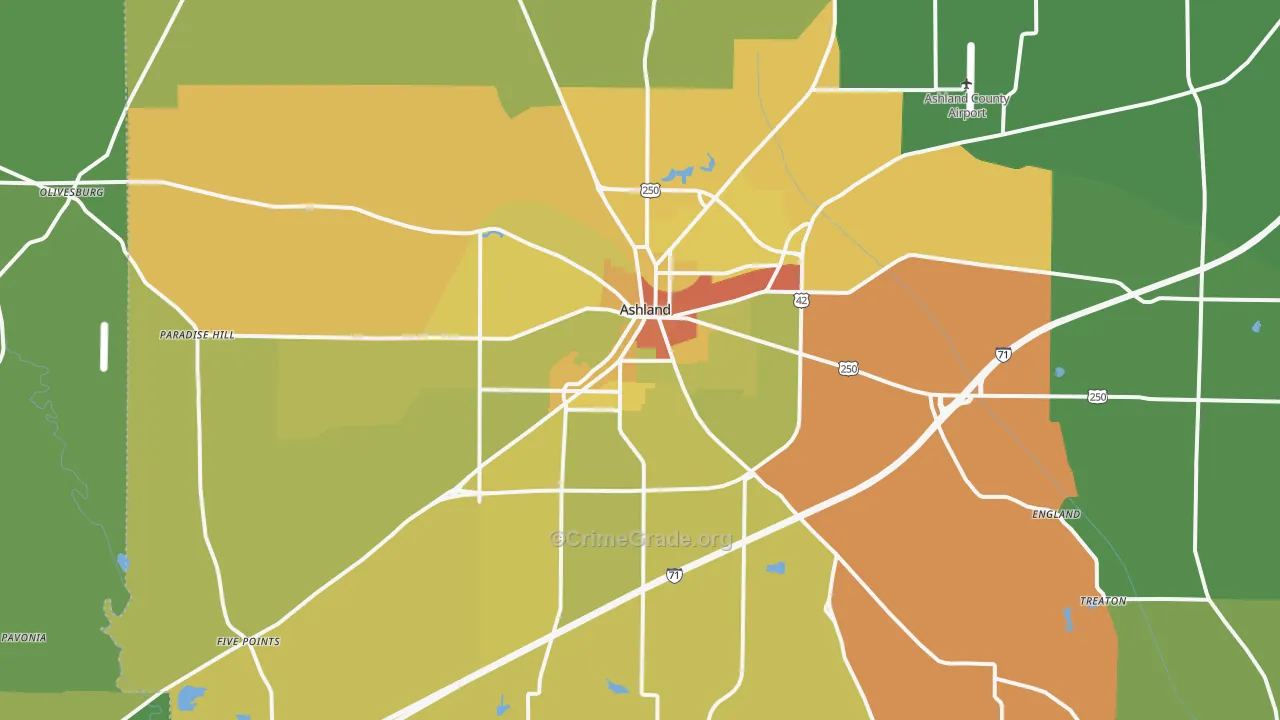 Ashland, OH Map of Drug-Related Crime Rates