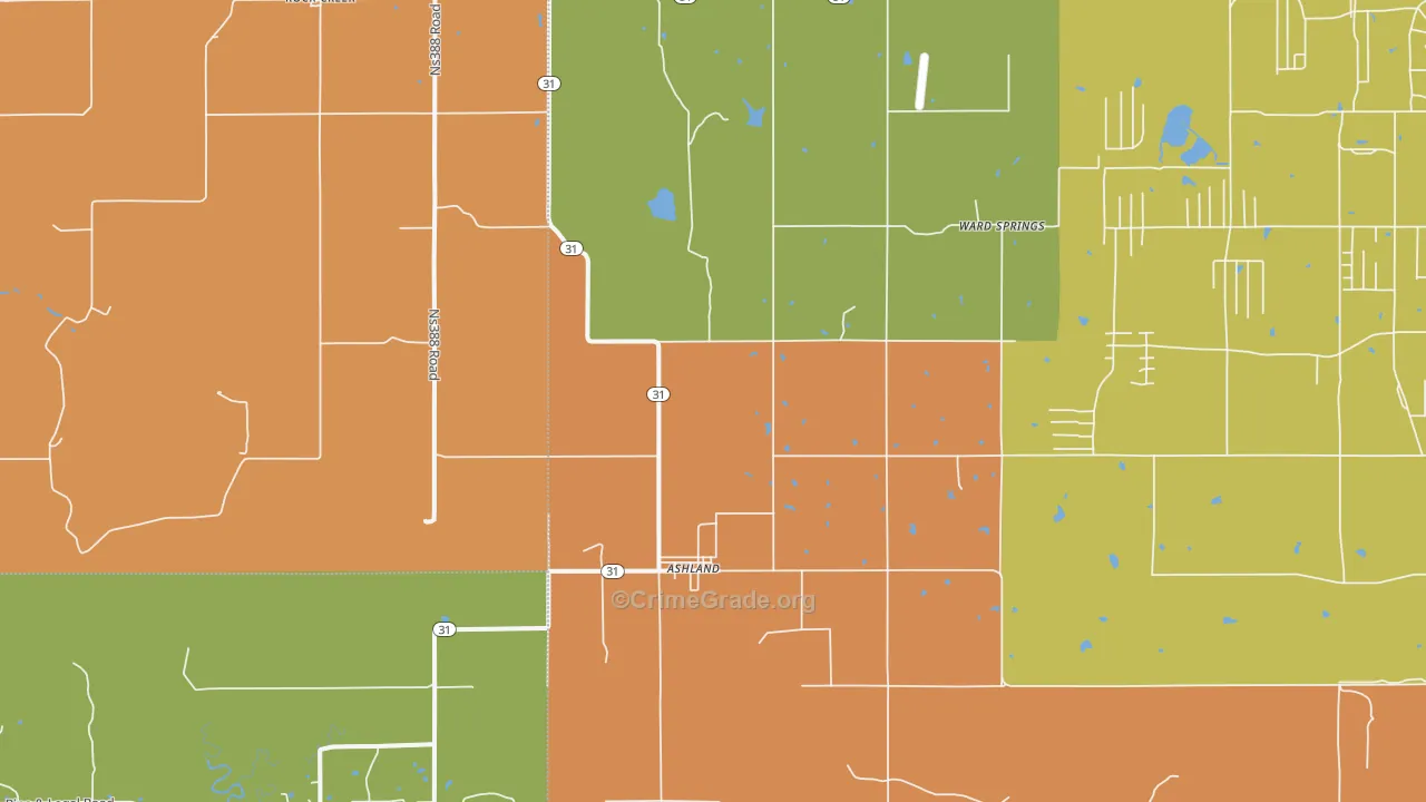 Ashland, OK Map of Drug-Related Crime Rates