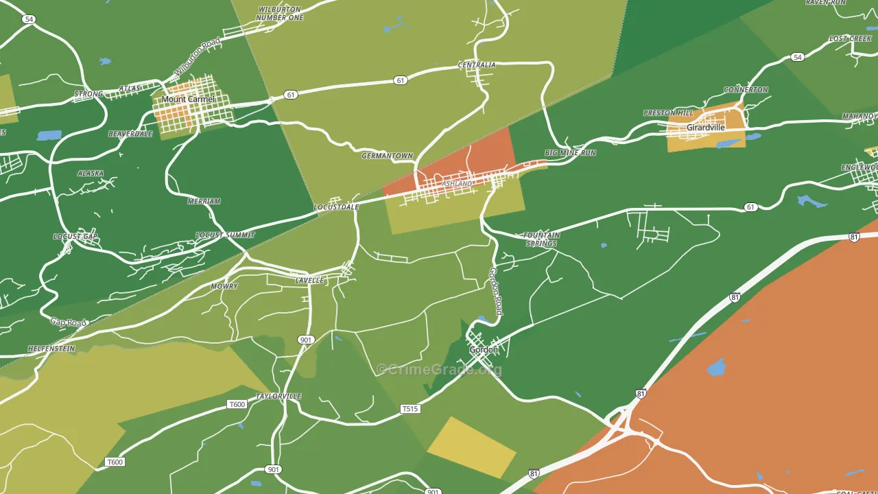 Ashland, PA Map of Drug-Related Crime Rates