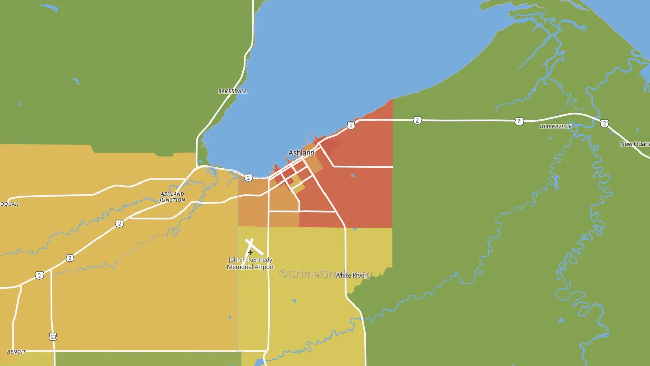 Ashland, WI Map of Drug-Related Crime Rates