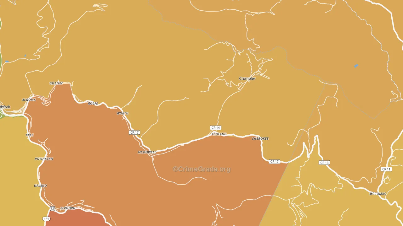 Ashland, WV Map of Drug-Related Crime Rates