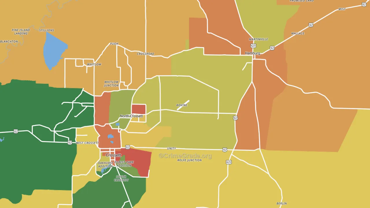 Ashley County, AR Map of Drug-Related Crime Rates