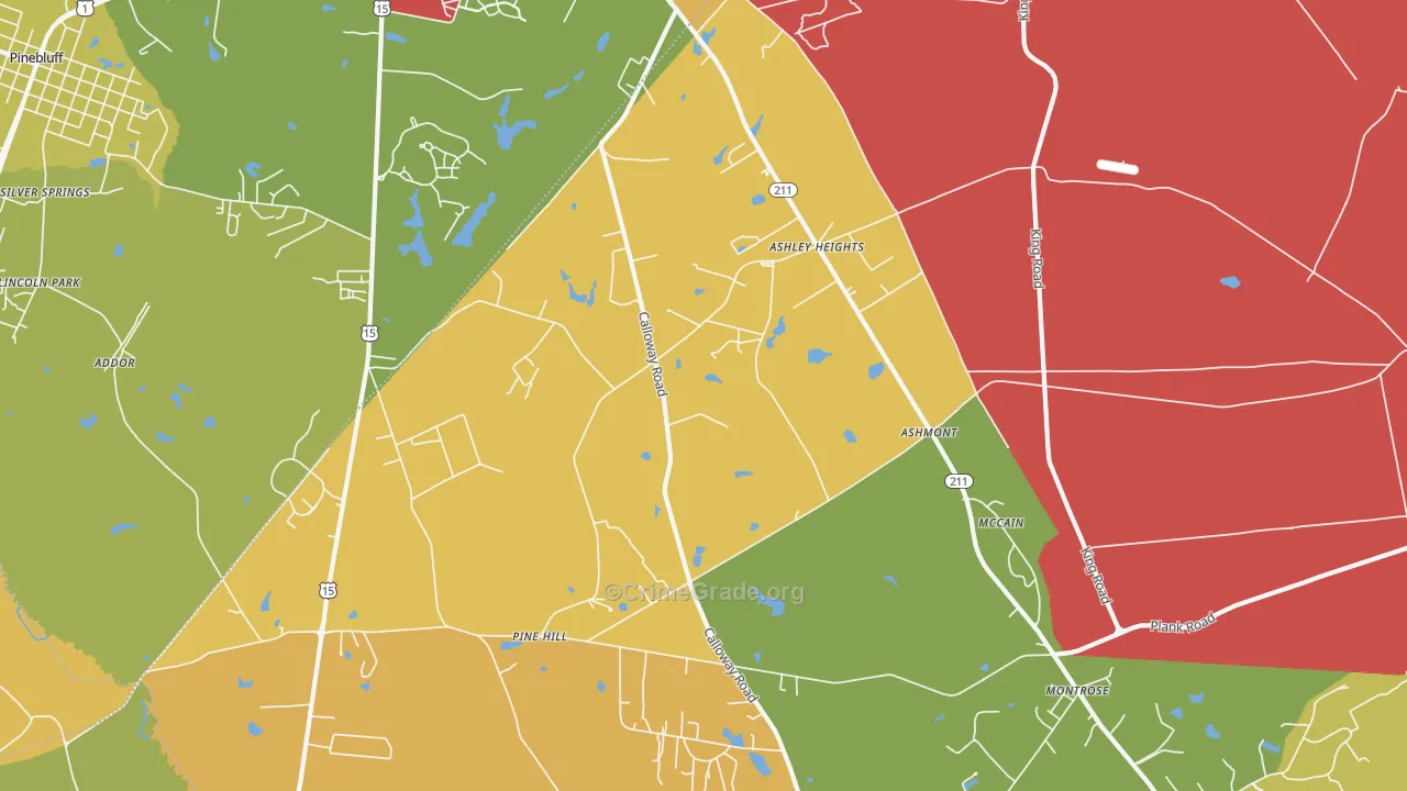 Ashley Heights, NC Map of Drug-Related Crime Rates