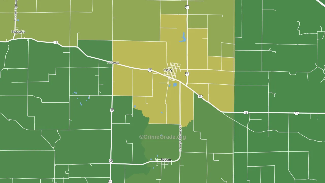 Ashley, IL Map of Drug-Related Crime Rates