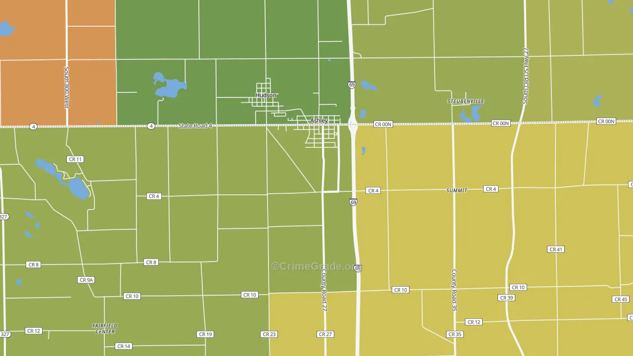 Ashley, IN Map of Drug-Related Crime Rates