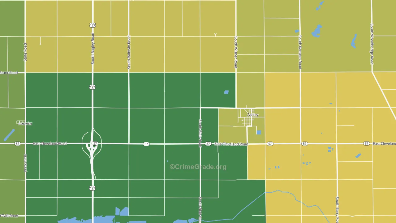 Ashley, MI Map of Drug-Related Crime Rates