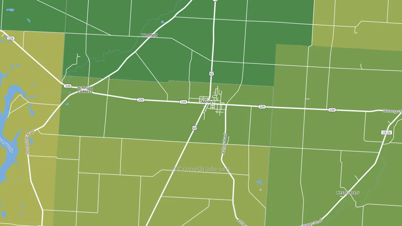 Ashley, OH Map of Drug-Related Crime Rates