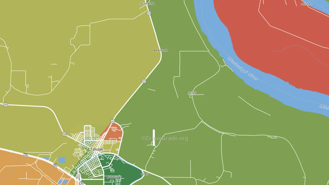 Ashly, LA Map of Drug-Related Crime Rates