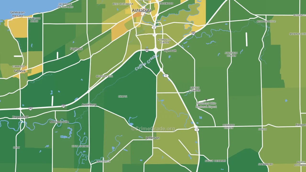 Ashtabula County, OH Map of Drug-Related Crime Rates