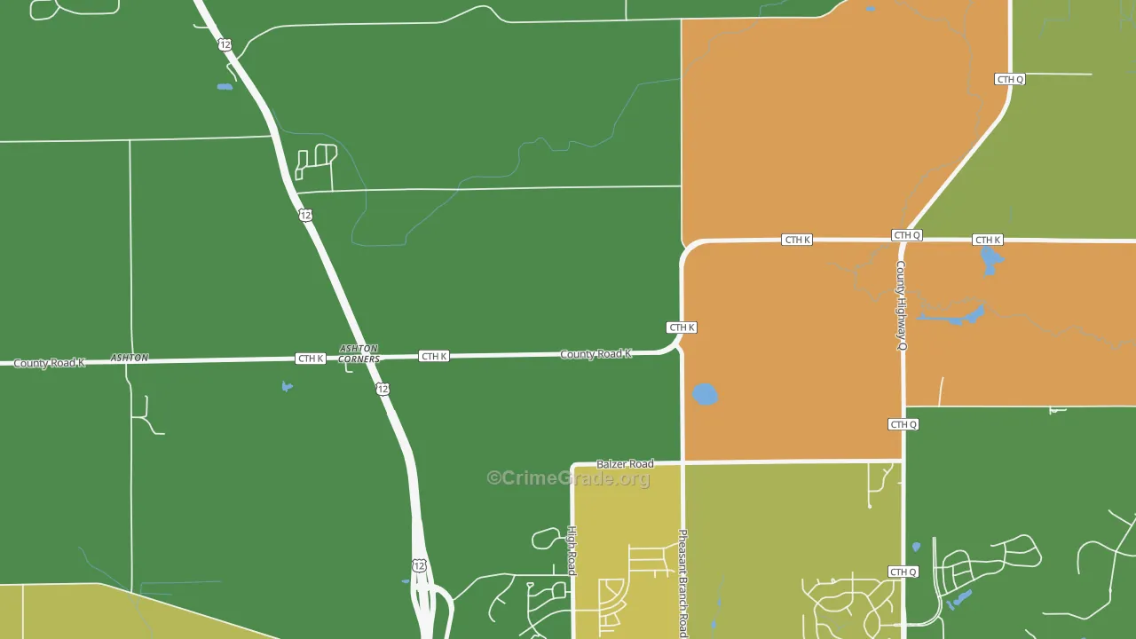 Ashton Corners, WI Map of Drug-Related Crime Rates