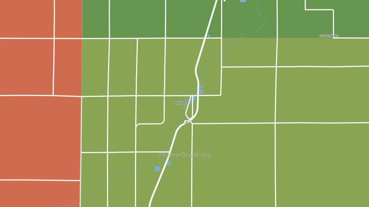 Ashton, IA Map of Drug-Related Crime Rates