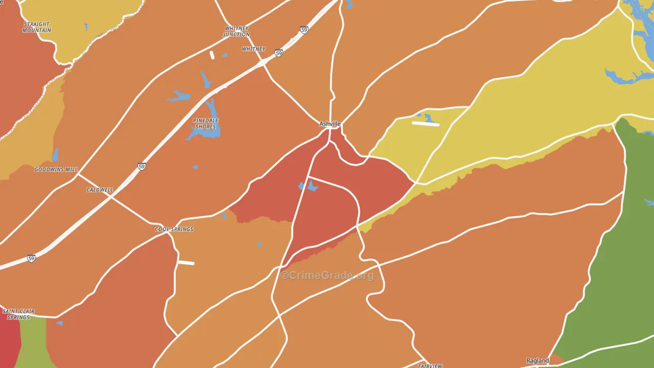 Ashville, AL Map of Drug-Related Crime Rates