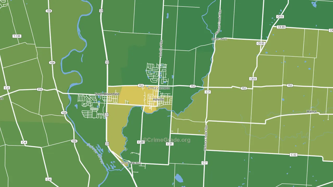 Ashville, OH Map of Drug-Related Crime Rates