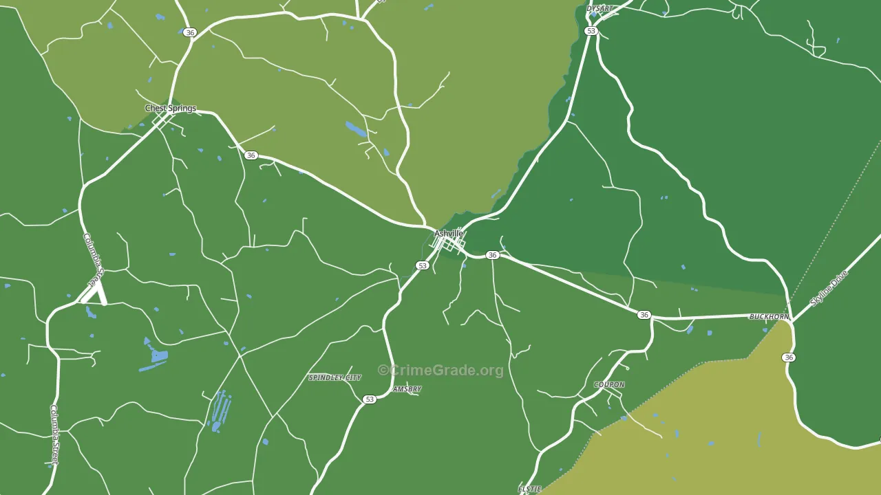 Ashville, PA Map of Drug-Related Crime Rates