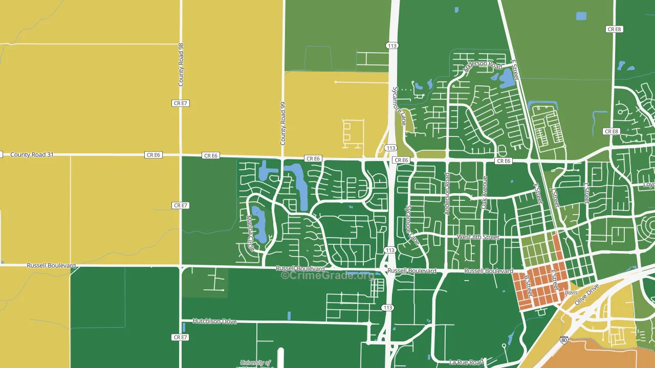 Aspen, Davis, CA Map of Drug-Related Crime Rates