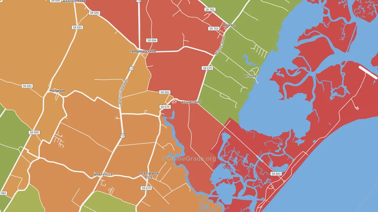Assawoman, VA Map of Drug-Related Crime Rates