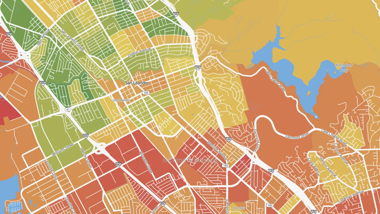 Assumption Parish, San Leandro, CA Map of Drug-Related Crime Rates