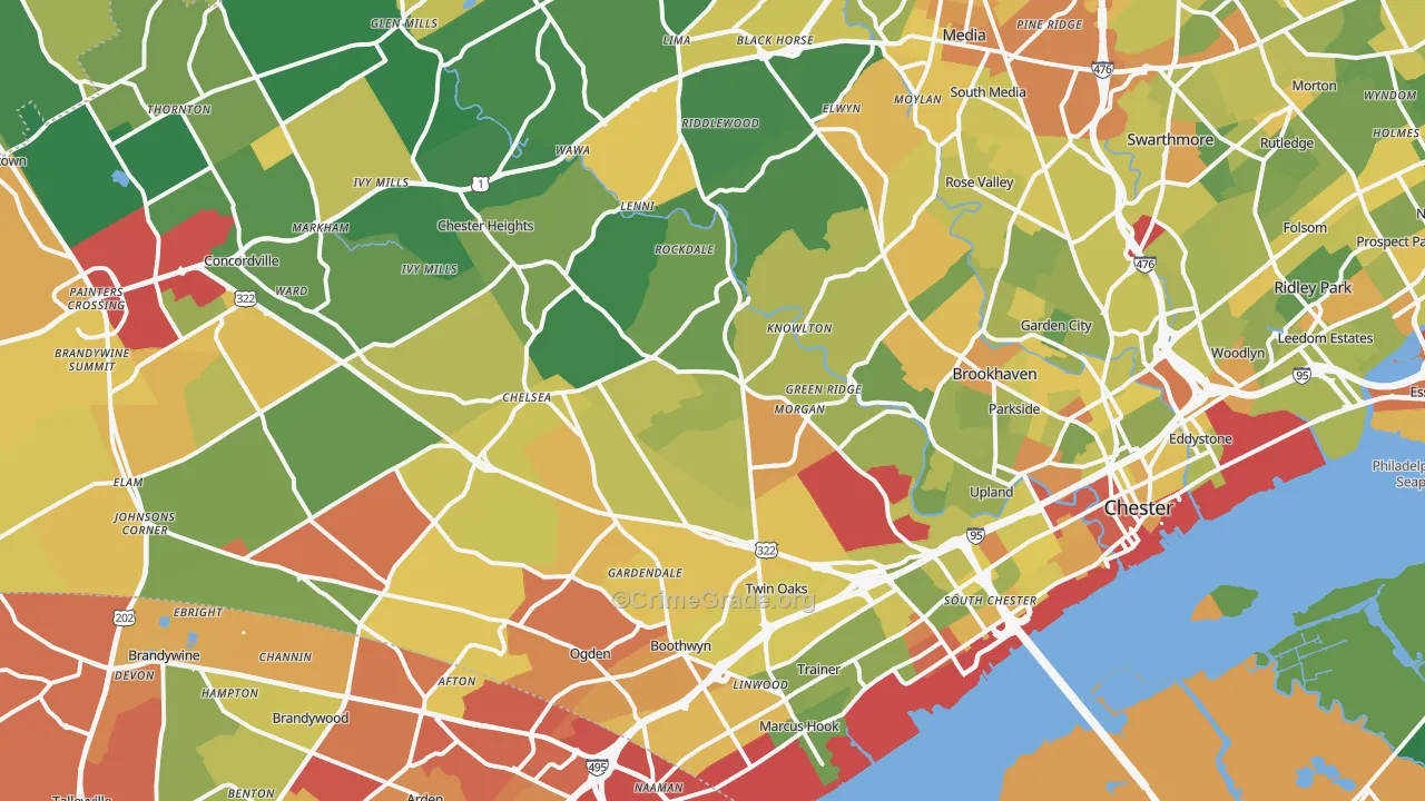 Aston, PA Map of Drug-Related Crime Rates