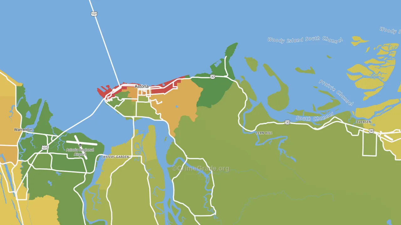 Astoria, OR Map of Drug-Related Crime Rates