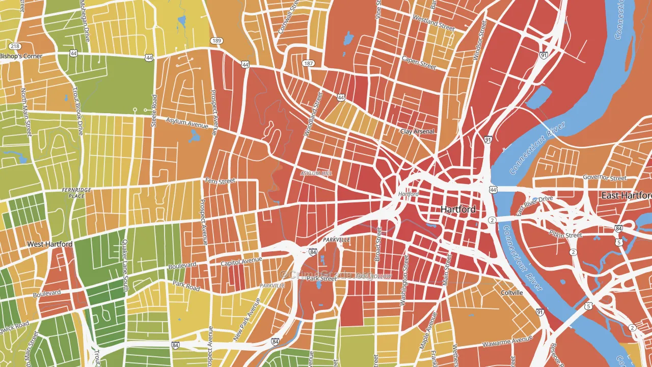 Asylum Hill, Hartford, CT Map of Drug-Related Crime Rates