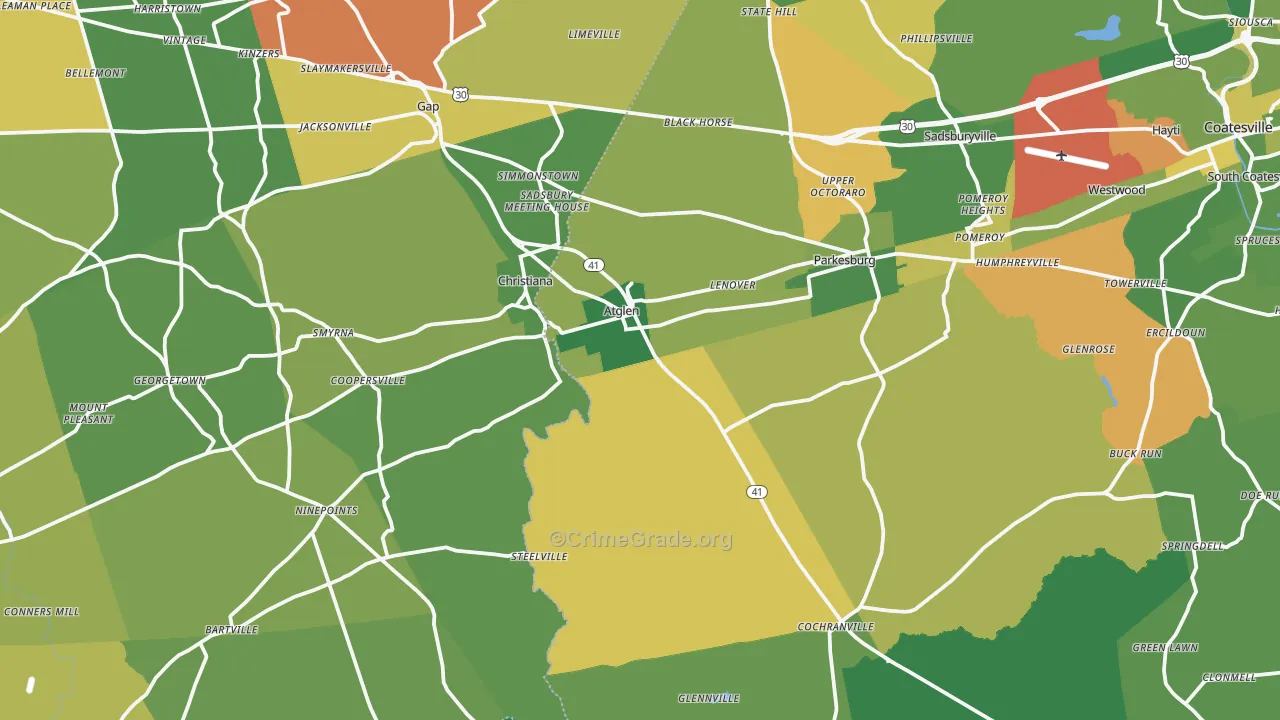 Atglen, PA Map of Drug-Related Crime Rates