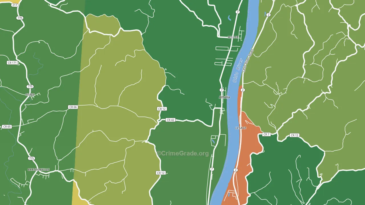 Athalia, OH Map of Drug-Related Crime Rates