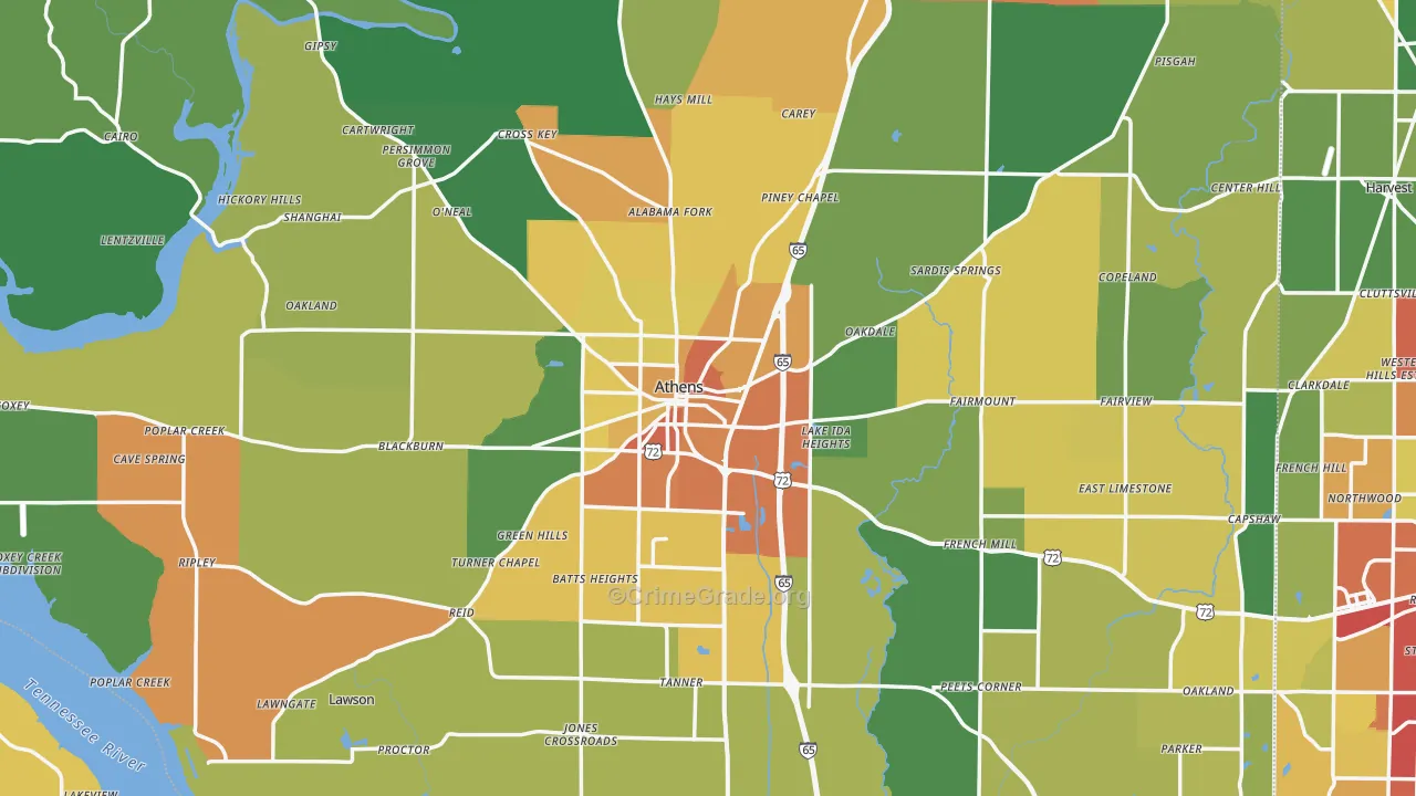 Athens, AL Map of Drug-Related Crime Rates